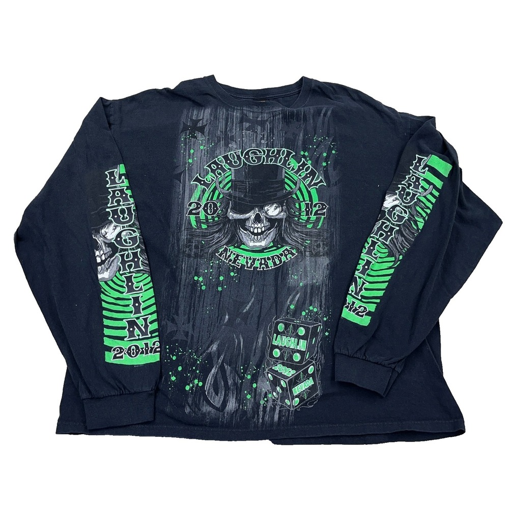 Vintage Y2K Bike Week Shirt Men XXL 2XL Long Sleeve Hit Skull Dixe Iron Cross